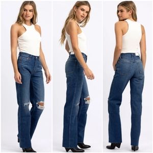 RE/DONE 90's High Rise Loose Distressed Straight Leg Raw Hem Jeans Size 28 Blue